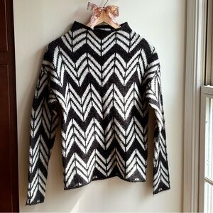 Grey and White Chevron Wool Blend Sweater